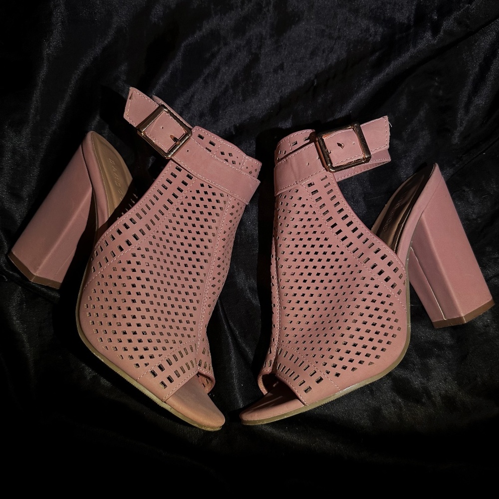 Blush Pink Suede Openwork Bootie Peep Toe Sandals Size 8.5